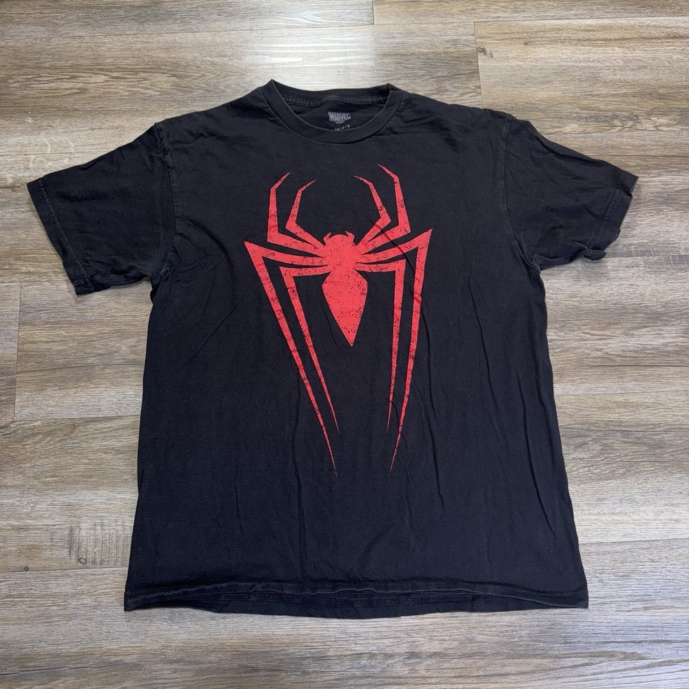 Marvel Black Spider-Man Short-Sleeve Shirt Mens L Distressed Red Spider Logo